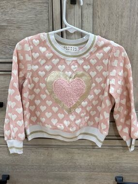 Hannah Banana Blush Pink Heart Knit Sweater with Gold Trim